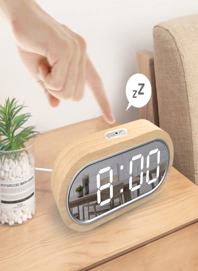 LANRU Beech Wood Digital Clock Dual Alarm Snooze USB Alarm Clock Table Thermometer Electronic LED Wooden Desk Clock 4-Level Brightness for Living Room Office - Image 5